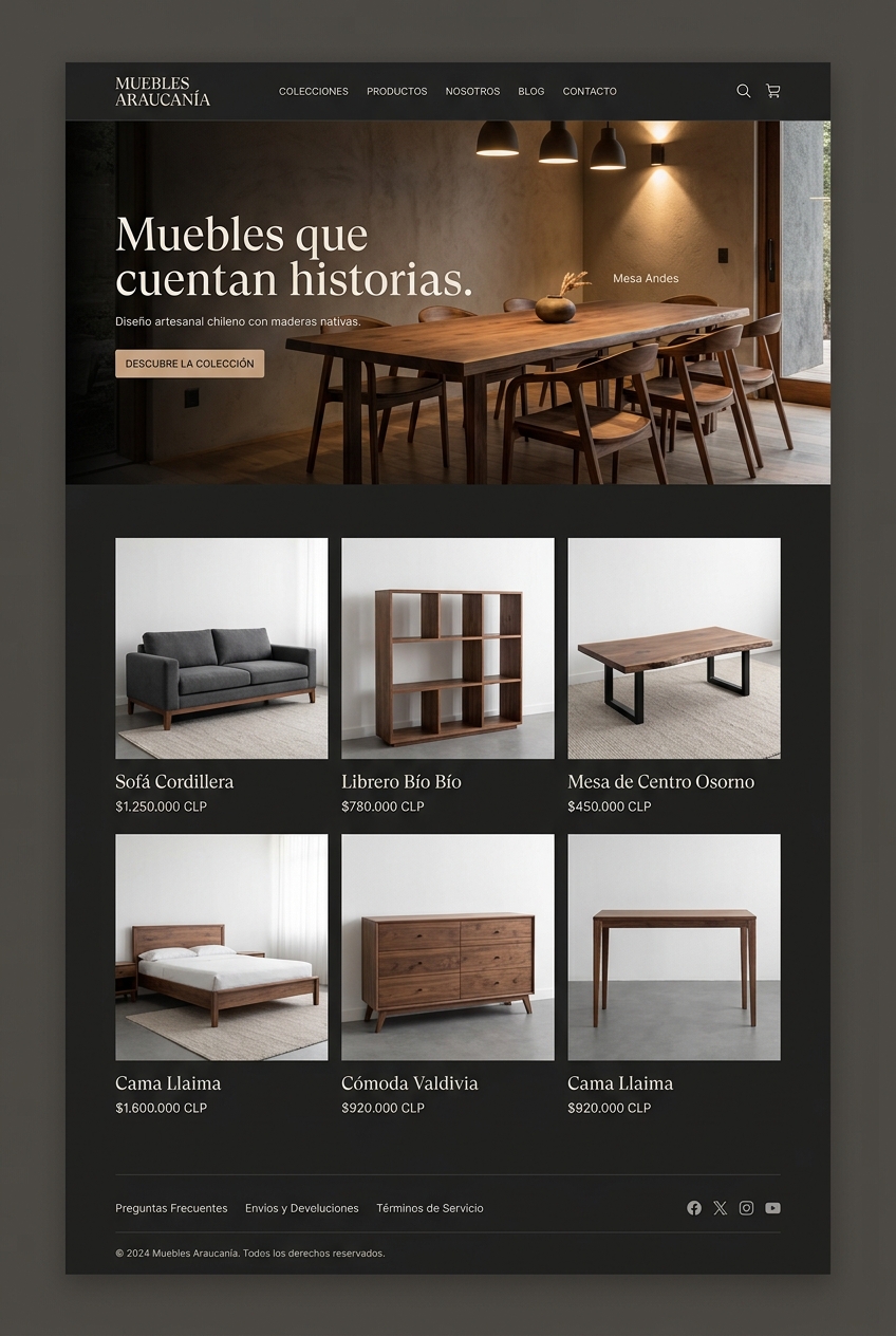 Mockup demostrativo de un catálogo digital para Muebles Araucanía